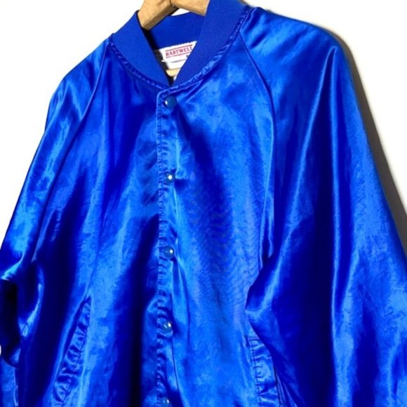 Vintage Hartwell Royal Blue Satin Varsity Jacket - Picture 5 of 7